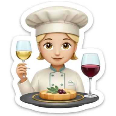 6 luxury catering emojis, 'Epicurea' style: minimalist 3D glassmorphism. Sage, wine, slate colors. Icons: gold chef hat, wine glass, gourmet dish, sparkles, silver tray, 'E' monogram. Clean, professional, transparent BG. sticker