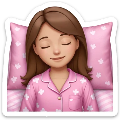 The brown long hair girl going to sleep in pink pajama with smile and closed eyes sticker