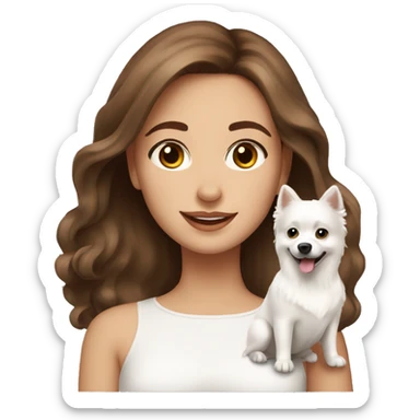 beautiful girl with brown hair with her cream-white spitz dog sticker