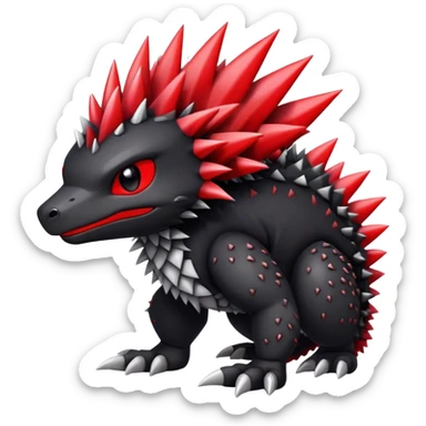 Cute cool black red white animal hybrid Fakemon full body, detailed, spiky, scaly, edgy sticker