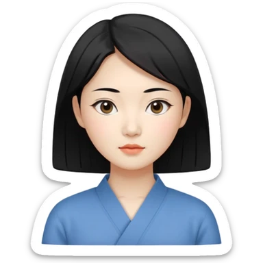 Korean woman, East Asian features,
female human avatar,
front face icon style,
large head, minimal neck,
neutral expression, calm mood,
simple black hair,
flat illustration style,
clean background sticker