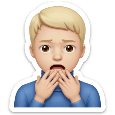 Stressed clenching face and mouth with hands choking the neck sticker