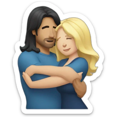 Man with long dark hair hugging a blonde curvy woman sticker