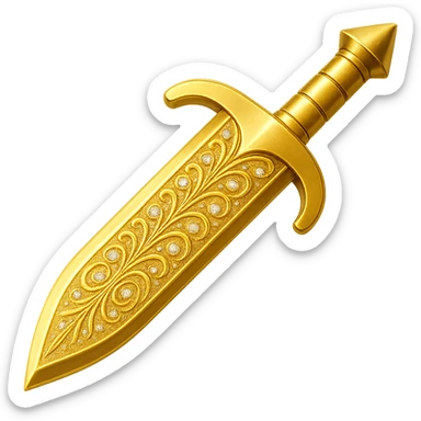 Recolor this weapon to a plated gold color with ornate engravings inlaid with diamonds. The gold should be rich and metallic, and the engravings should sparkle with diamond accents. Transparent background. sticker