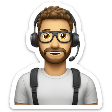 customer service man with headset X emoji too hot with Materiel.net t-shirt sticker