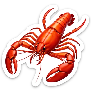 Cinematic bright red rock lobster, detailed hard shell, claws slightly open, freshly cooked, warm glowing tones, rich and indulgent. sticker