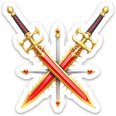 Golden fiery royal two crossed swrods with red gem and golden blade sticker