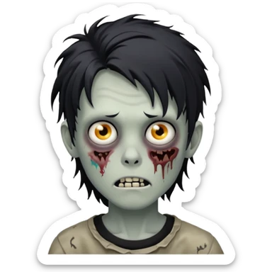 Zombie Boy with black long messy hair and teenager aparience, black background sticker