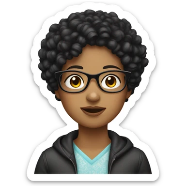 girl with black curly hair and glasses  sticker