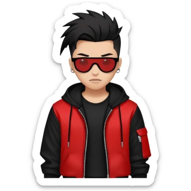 A cool urban badass edgy black white and red styled outfit (aesthetic, clothes, clothing, loose object, apparel)  sticker
