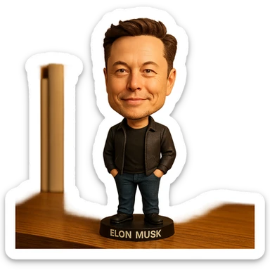 exaggerated cartoonish features bobblehead of Elon Musk in a casual outfit sticker