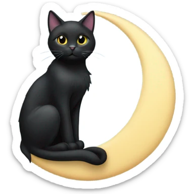 Black cat sitting on a crescent moon sticker