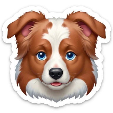 Cinematic Grumpy Predominantly White Red Merle Australian Shepherd Portrait Emoji, Head tilted slightly with a deeply unimpressed expression, thick predominantly white fur with bold red merle markings, large, droopy blue eyes narrowed into an unamused glare, ears slightly drooping in exasperation, Simplified yet comically expressive features, highly detailed, glowing with a dry, sarcastic glow, high shine, effortlessly judgmental yet dignified, stylized with a touch of cynicism, bright but brooding, soft glowing outline, capturing the essence of an eternally unimpressed yet endearing pup, so lifelike it feels like it could sigh heavily at you in disdain at any moment! sticker