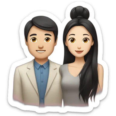 Chinese man with black gentle hair with Kazakh woman with black and long hair as a wife and husband sticker