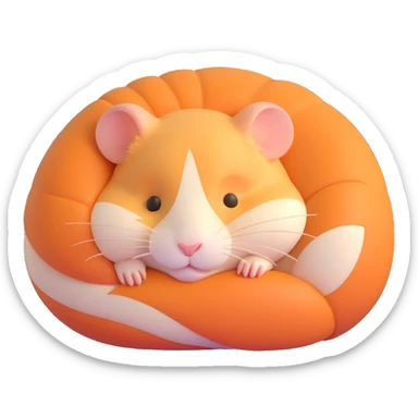 3D emoji style hamster, curled up sleeping, tiny paws visible sticker