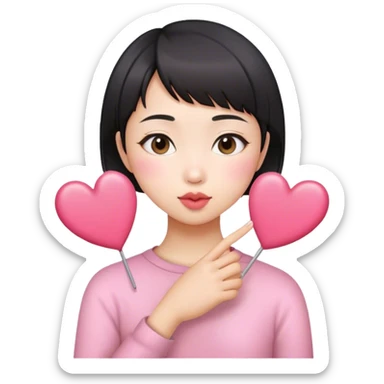 Short hair Asian girl kissing with pinky heart  sticker