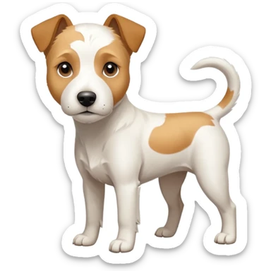 a full body facing front on of a buff white parson russell terrier looking dog the size of a kelpie with light brown long ears resting on its face and a light brown patch above one eye and a large snout. the rest of the dog is completely white.  sticker