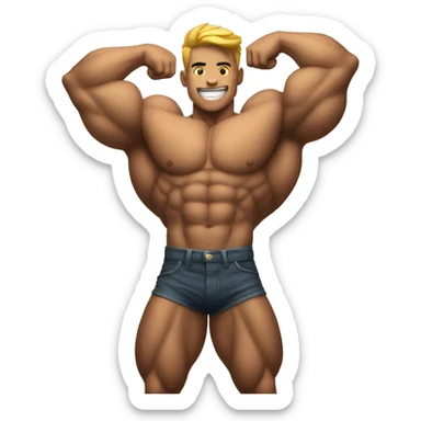 muscular boy flexing with a round inflated sticker
