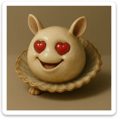 A cute oyster with a loving expression, heart-shaped eyes, photorealistic style. sticker