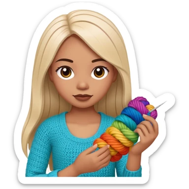 Pegatinas de Mujer con pelo lacio  tejiendo un amigurumi  sticker