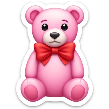 pink teddy bear with red  bow sticker