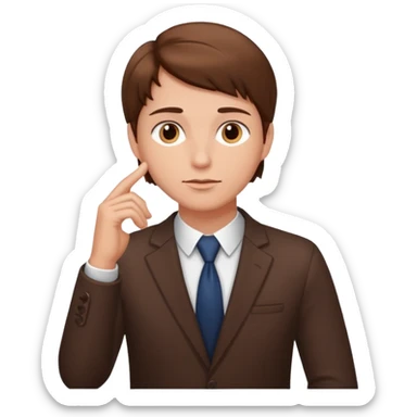 entepreneur deeply thinking. asking question. interested face. hand showing the deep interest in the topic sticker