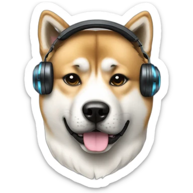 an Akita breed dog with DJ headphones sticker