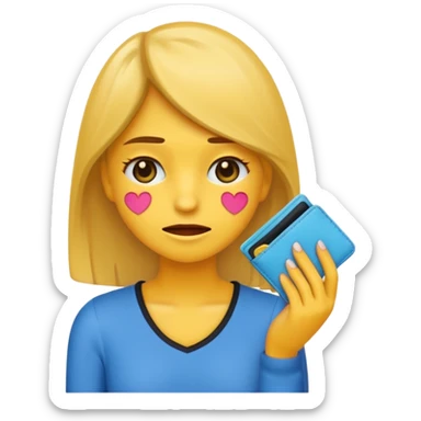 Emoji de una chica joven mostrando que no tiene dinero, sosteniendo una billetera vacía, expresión preocupada o triste, estilo emoji moderno y minimalista, colores planos, líneas limpias, fondo transparente. sticker