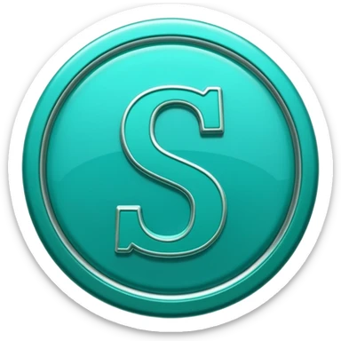 Create a custom emoji badge featuring a stylized, glossy letter “S”. Use the Platinum rank style from League of Legends: teal-green metallics, reflective surfaces, and a futuristic elegant frame. Vibrant and high readability.
 sticker