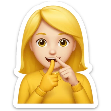 Make it a emoji yellow face (no gender) juste à face like that 😊 with a finger like that 👈 it it’s mouth like the emoji is biting it in a fliry way sticker