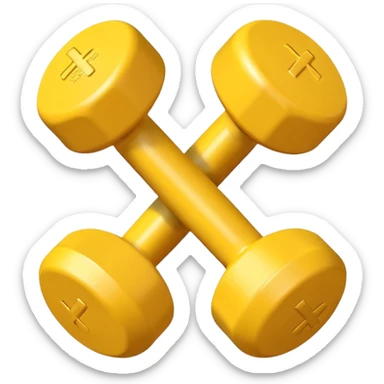 Generate a high-quality image of two cute, small yellow dumbbells for home workouts stacked in a cross shape on a plain white background, rounded edges, soft and smooth surface, realistic shading and lighting, no logos or brand markings, high-resolution.
 sticker