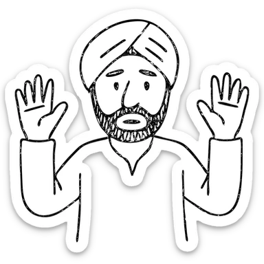 hand-drawn outlined icon of an Indian person with hands up in surrender sticker
