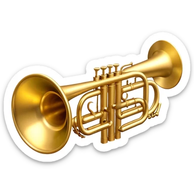 Cinematic Realistic Trumpet, rich golden brass with subtle tarnish marks, soft highlights emphasizing the intricate details, warm reflections of stage lighting bouncing off the metal, glowing with bold and triumphant energy. sticker
