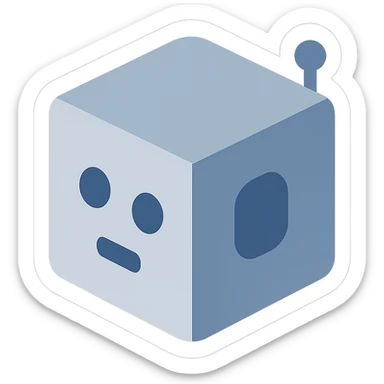 A gray-blue robot cube sticker for IT CUBE Computer Center, inspired by the attached logo sticker