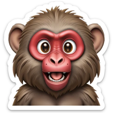 Cinematic Realistic Comical Baboon Portrait Emoji, Head tilted dramatically with an exaggeratedly amused expression, featuring a striking, ruggedly textured face with boldly expressive eyes full of playful disbelief, rendered with vivid, lifelike detail and natural earthy hues, high shine, dramatic yet playful, styled with an air of cheeky jungle mischief, soft glowing outline, capturing the essence of a spirited and over‐the‐top baboon that looks ready to chatter its way into viral fame! sticker