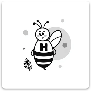 cartoonish honey bee with the letter H, playful expression sticker