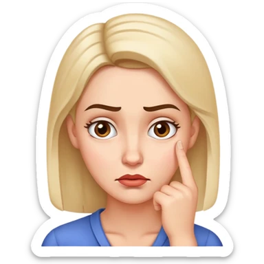 Woman with finger on chin, puzzled expression with furrowed brow sticker