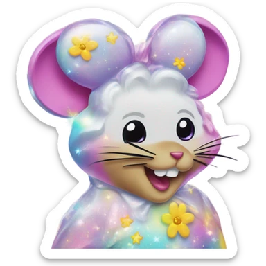 Lisa frank glitter mouse with daisy  sticker