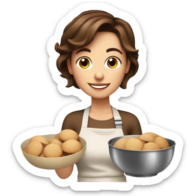 Beautiful Woman with short brown hair baking cookies sticker