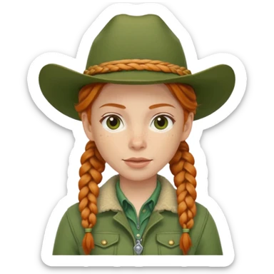 Ginger cowgirl with braids and soft green hat and jacket sticker