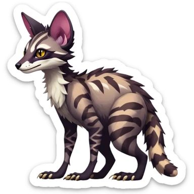 Feral Rare Fantasy dark vibrant Vernid-Sergal-Genet-Trico-species by LiLaiRa, random markings, tufted ears, full body, 4 legs sticker