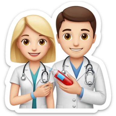Emoji getting blood test in arm with a doctor  sticker