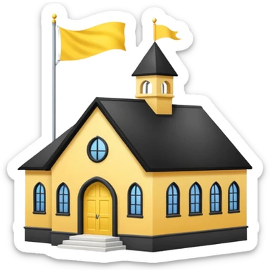 simple magic school, white background, magic school, black roof, with a big flag, big flag on a roof, big yellow flag, white school sticker