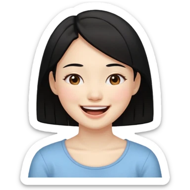 a girl genuinely feeling happy so so so much laughing so hard with her eyes folded black hair asian gorl sticker