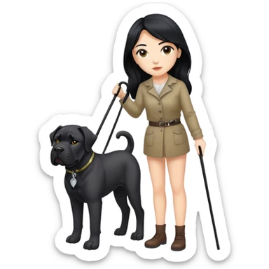 Woman with long black hair holding a black Cane Corso dog with cropped ears sticker