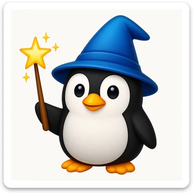 A penguin wizard in the style of Apple emoji sticker