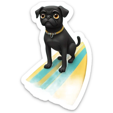 Black pug surfing in the ocean sticker