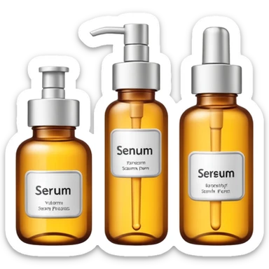 emoji of three beauty products (tube, serum, jar), with luxury labels, minimalistic but luxury design (realistic) sticker