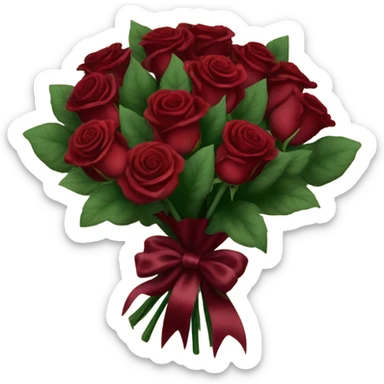 A bouquet of deep red roses tied with a burgundy satin ribbon
 sticker