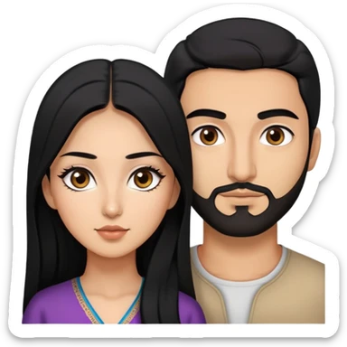 Persian and Korean woman with black hair, long eyelashes, and tan skin, and a Arab man with light brown skin and dark eyebrows  sticker